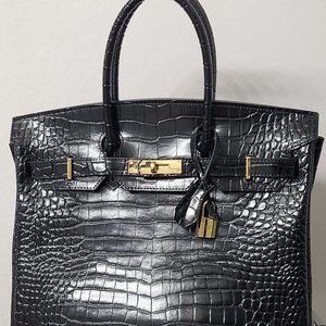 COPY - Cordaé Bag Black- Alligator Print New York 35cm - This size has NO STRAP.